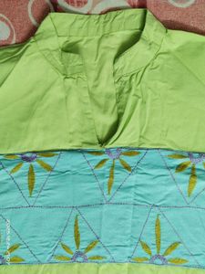 Green Cotton Kurti with Blue Detail