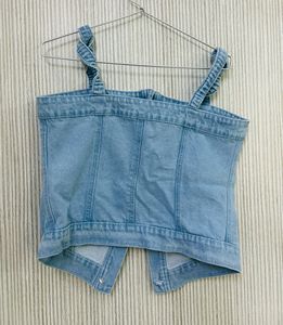 Light Wash Denim Square Neck Top