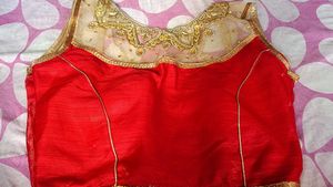 Elegant Red &amp; Gold Embroidered Blouse