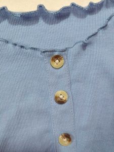 Cute Blue Ribbed Henley Top