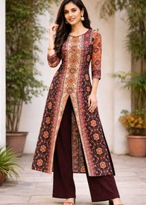 Patterned Ethnic woolen kurti with trouser