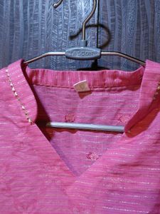 Pink Kurta with Glitter Stripes