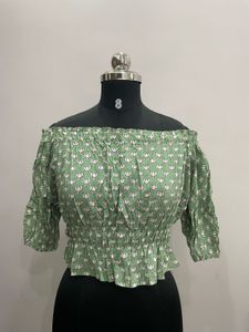 Green Floral Off-Shoulder Top