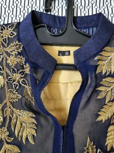 Elegant Navy Blue Embroidered Tunic