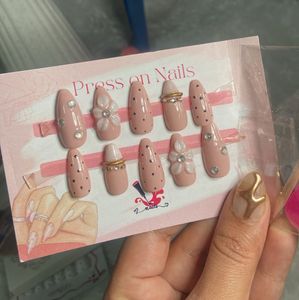 Press On Nails - Pink Polka Dot &amp; Flower