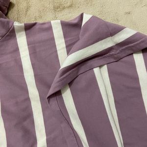 Purple &amp; White Striped Crew Neck T-Shirt