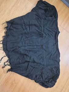 Black Cropped Button-Up Top
