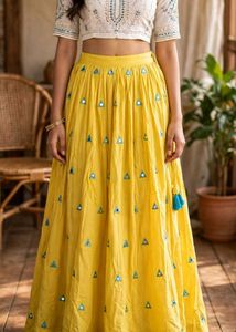 Yellow Ethnic Skirt with Mirror Work