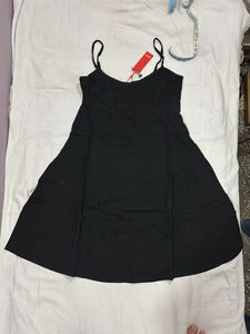 Black Spaghetti Strap Dress with Lace Top