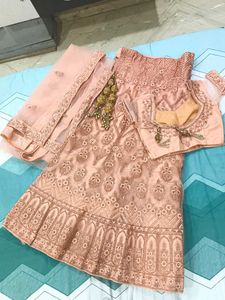 Peach Embroidered Lehenga Choli Set