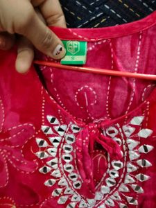 Vibrant Pink Kurta Set with Mirror Work