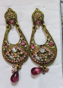 Tone Pink Metal Drop Earrings