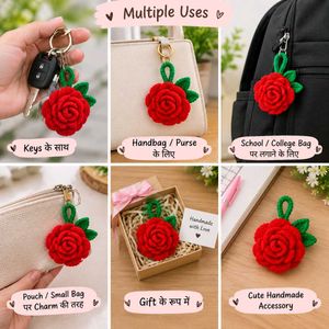 Handmade Crochet Rose Keychain and earbuds case