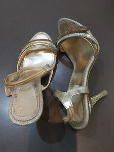 Sparkling Gold Heeled Sandals