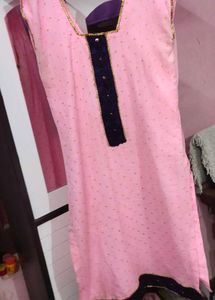 Pink Kurta with Dark Blue Trim