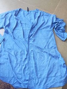 Blue Open Front Cardigan with Pockets