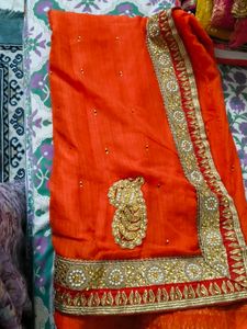 orange work saree with blouse
