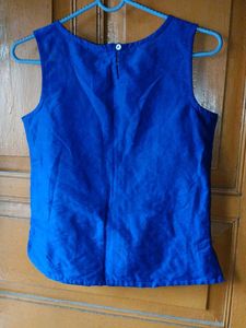 Elegant Blue Embroidered Sleeveless Blouse