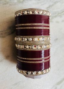 Maroon Bangles with Rhinestone Embellishments