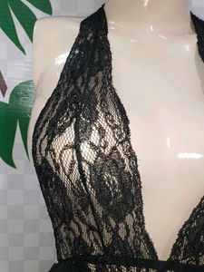 (1100)Black Lace Halter Lingerie