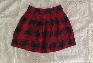 Red-Black Plaid Pleated Mini Skirt
