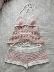 Crochet Bikini Set - Pink & White