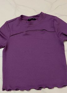 Purple Ribbed Cut-Out Top