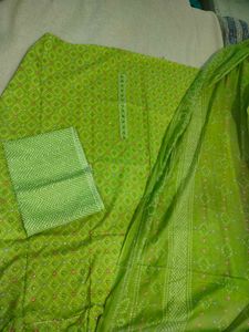 Vibrant Green Geometric Print Dress Material
