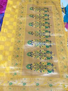 Lemon Yellow And Green Combination Banaras Saree