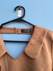 Brown Long Sleeve Cropped Top