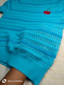 Cute Blue Cherry Knit Top