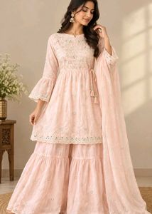 Peach Embellished Sarara suit set