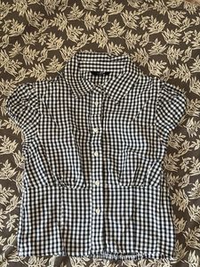 Cute Black & White Gingham Button-Up Top