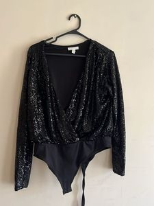 H&M Sparkly Black Sequin Bodysuit