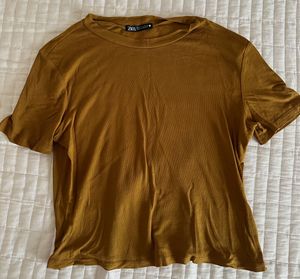 Zara Brown top &amp; H&amp;M White Ribbed to