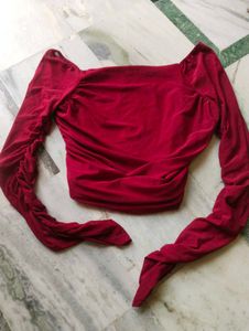 Ruched Red Crop Top