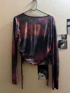 :Trendy Tie-Dye Ruched Long Sleeve Crop Top for Wo
