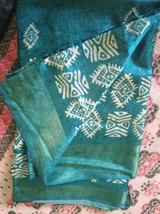 Beautiful Teal Saree with White Print