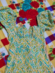Boho Print Puff Sleeve Midi Dress