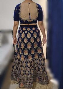 Blue Velvet Embroidered Lehenga Skirt