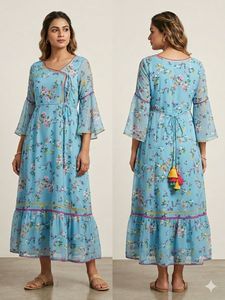 Mustard Brand Blue Floral Maxi Dress/Kurta