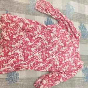 Chic Pink Floral Print Kurta Top