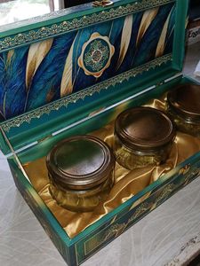 Wooden Storage Box With Three Glass Jars