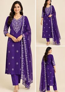 Royal Purple Embroidered 3Pc Suit Set