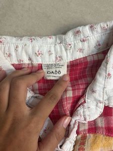 Patchwork Plaid Button-Up Shirt