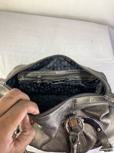 Mila Schon Metallic Bronze Leather Shoulder bag