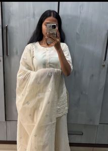 Cream Embroidered Kurta Palazzo set