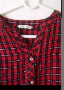 Red Plaid Peplum Top, 87cm