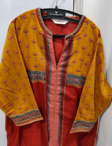 BIBA Yellow & Red Floral Print Kurti