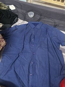 Men's Blue Textured Short Sleeve Shirt